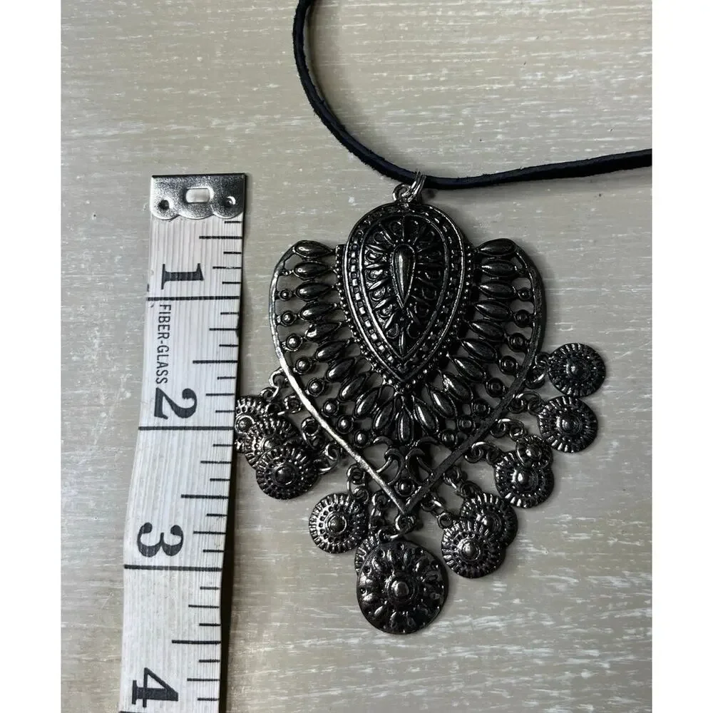 Handmade/Upcycled Unique Boho Silvertone Dangle Suede Lace Multilayer Choker